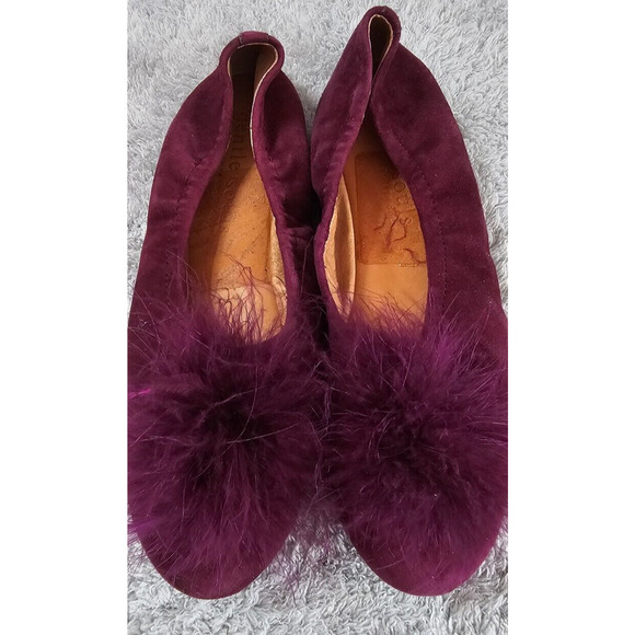 NeW Gentle Souls Portia Pom‎ Pom Ballet Flats Purple Suede Stretch Sides 7 M - Picture 1 of 4